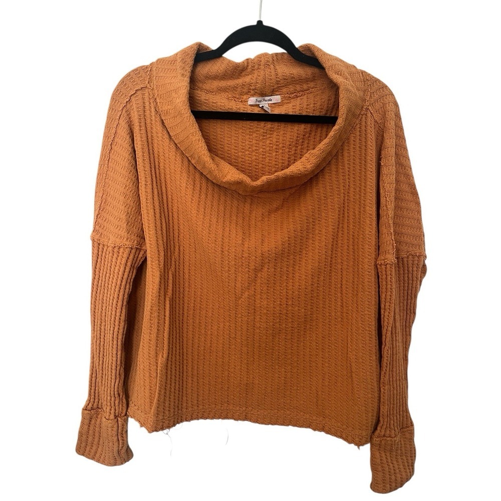 Free People Waffle Knit Cowl Neck Long Sleeve Top - Rust